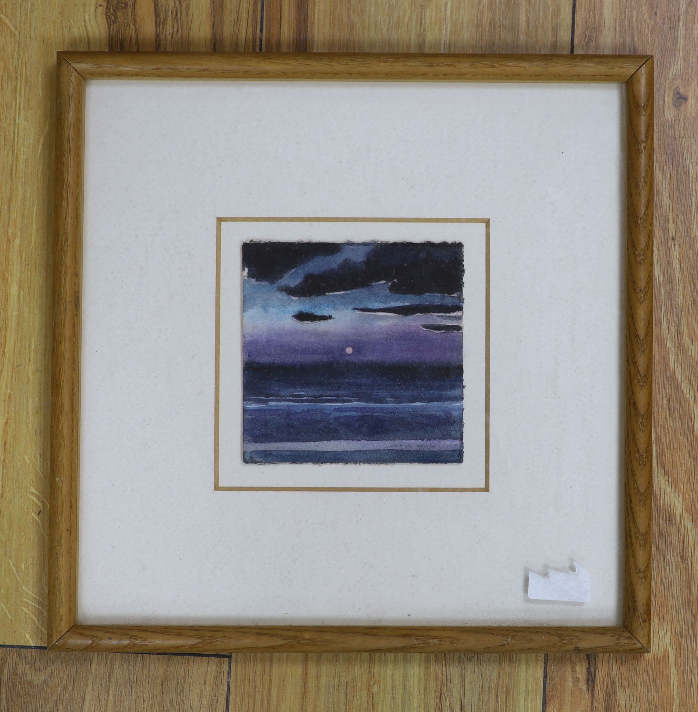Justin Cooke, watercolour, Nocturnal seascape, signed, 11 x 11cm